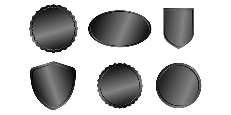 Set of Black Badge Silhouettes and Shield Icons
