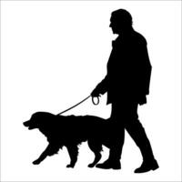 man walking with a dog Silhouette on a white background vector