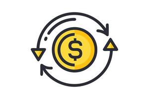Yellow dollar coin icon is circulating in a black arrow direction vector