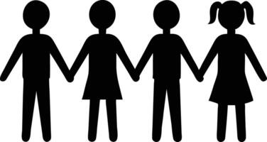 Children of diverse genders stand connected, their silhouette figures symbolizing unity and friendship forevermore vector