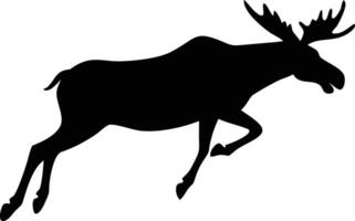 Black silhouette of a moose with large antlers is jumping on the white background vector