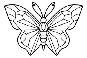 Simple line art butterfly with geometric patterns creates an insect outline to color vector