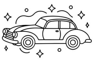 Outline of a vintage automobile with decorative stars and circles shows a simplistic graphic vector