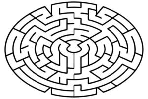Navigate the intricate network of pathways within the complex circular maze pattern presented here vector