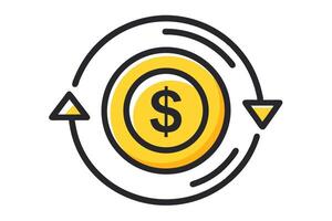 A yellow coin with a dollar symbol is encircled by looping arrows vector