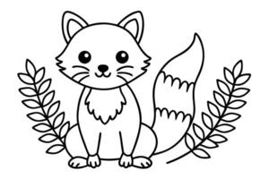 Cute fox sits calmly amidst delicate leaf branches creating a charming monochrome scene vector