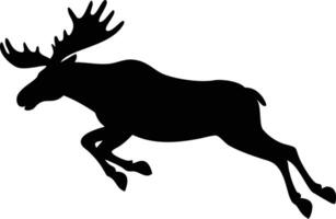Majestic moose gracefully leaps forward in bold silhouette against the pristine white background vector