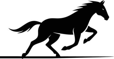 Black silhouette of a running horse shows action and movement across a solid base vector