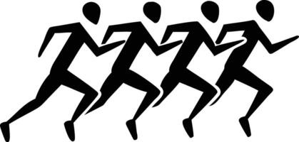 Black stylized stick figures are running in unison toward the finish line vector