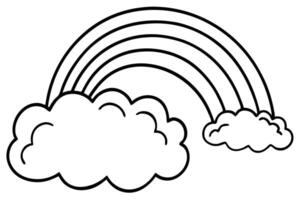 Black and white rainbow extends from a fluffy cloud to another cloud vector