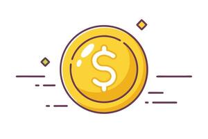 Yellow coin with a white dollar sign at center is surrounded by line elements vector