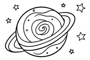 A ringed planet features a spiral core, several stars float within the cosmos vector