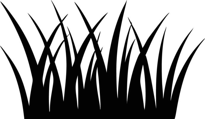 A simple black silhouette showcases a bunch of grass blades against a white background