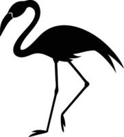 A solitary flamingo silhouette gracefully poses on a white backdrop, creating striking contrast vector