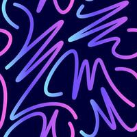 Neon gradient wavy lines in seamless pattern on dark background vector