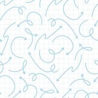 Modern seamless pattern of blue arrows of different shapes on a checkered and white background vector