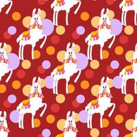 Seamless pattern of white fluffy llamas with colorful circles on the background vector