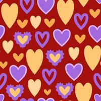 Modern hearts in seamless pattern on red background vector