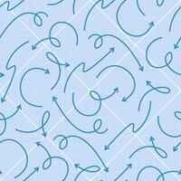 Modern seamless pattern of blue arrows of different shapes on a checkered and blue background vector