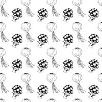 Vegetables in doodle style. Onions and broccoli. Seamless pattern. vector