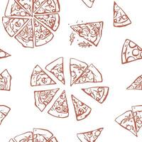 Hand drawn pizza seamless pattern. Simple sketch style design with pizza slices vector