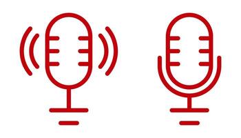 Red microphone line icons. Editable Stroke. Podcast, voice recording, audio input, mic on, off symbols. Minimal modern design for apps, web UI, media buttons, studio, streaming, broadcast vector