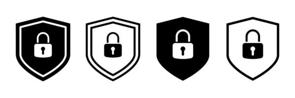 Shield with Padlock. Cybersecurity Protection Icons. Symbol for Data Privacy, Web Safety, Network Access Control, and Online Security Concepts vector