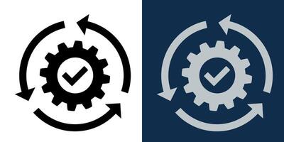 Process Optimization Gear with Recycle Arrows and Check Mark Icon. Automation Efficiency Loop Symbol for Workflow and Quality Assurance. vector