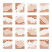Card templates with abstract organic shapes and lines for social media stories, posts, mobile apps. Square backgrounds with copy space for text, beige tones. Trendy blog design, Illustrations. vector