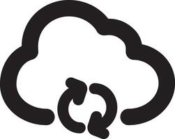 A black and white cloud with a circular arrow vector