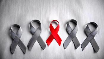 A group of red and gray ribbons are arranged in a row photo
