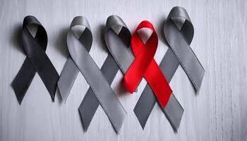A group of red, grey and black ribbons photo