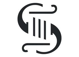 isolated monogram black and white logo with stylized letter S and classical stone column element. Ideal for architecture, luxury brands, historical themes, or premium visual identity. vector