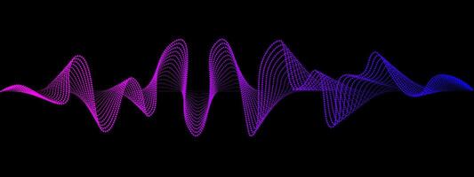 Abstract fluent wavy dots lines of the sound wave. Pulsating wave. Musical neon concept, symbols of the frequency of digital music. illustration on a black background vector