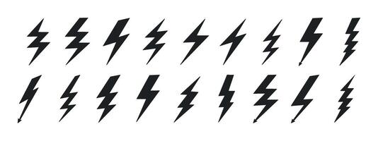 A set of lightning icons. Symbol of thunder lightning flash of electrical energy. design element for website, poster, banner. vector