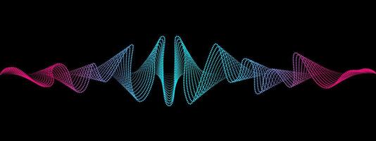 Abstract wavy dots lines of the sound wave. Dynamic pulsating wave. Musical neon concept, symbols of the frequency of digital music. Illustration on a black background vector