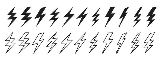 Lightning bolt icon set. Outline symbol of thunder lightning flash symbol of electrical energy. design element for website, poster, banner. vector