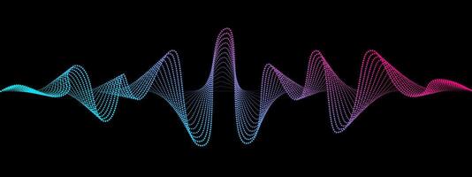 Abstract wavy dotted lines of the sound wave. Dynamic pulsating wave. Musical neon concept, symbols of the frequency. illustration on a black background vector