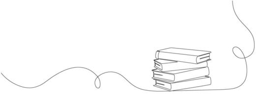 Drawing of a stack of books in one continuous line. Symbol of education, reading and writing in one line style . editable illustration vector