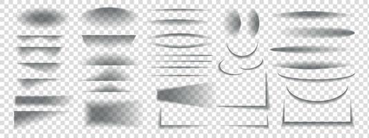 Set of shadows. Realistic shadow effect of paper or packing box. round and oval, square, rectangular shadows , shadow stripes. vector