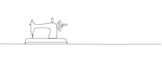Tailoring tools for sewing garments in one continuous line. Sewing machine, threads in a simple linear style. Concept of needlework editable illustration vector