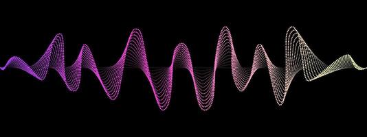 Abstract neon wavy dotted lines, of the sound wave. Dynamic pulsating wave. Musical concept of the frequency of digital music. illustration on a black background vector
