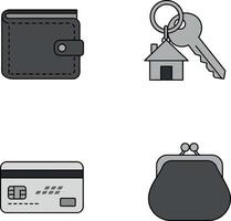 Wallet house key credit card and purse icons set for finance and security concepts vector
