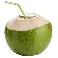 a green coconut with a straw in it photo