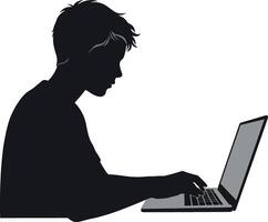Silhouette of Young Person Using Laptop Computer in Profile View Illustration vector