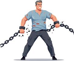Man Breaking Chains with Strength and Determination Illustration vector