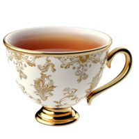 Elegant white teacup and saucer delicate floral patterns suggesting On Transparent Background png
