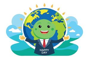 Globe mascot with jacket shows happiness and is ready for happy day ahead vector