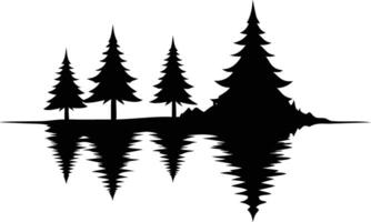 Silhouette of pine trees displays reflections on calm waters in isolated image vector