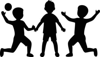 Silhouette shows energetic children playing one holds a ball while others enthusiastically celebrate vector